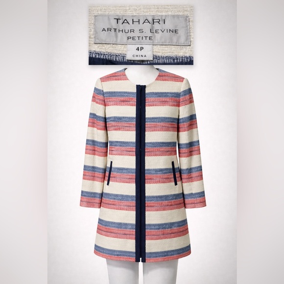 Tahari 4P Tweed Jacket/Coat – Navy Trim Talbots Red, Blue, and Cream - Picture 6 of 8